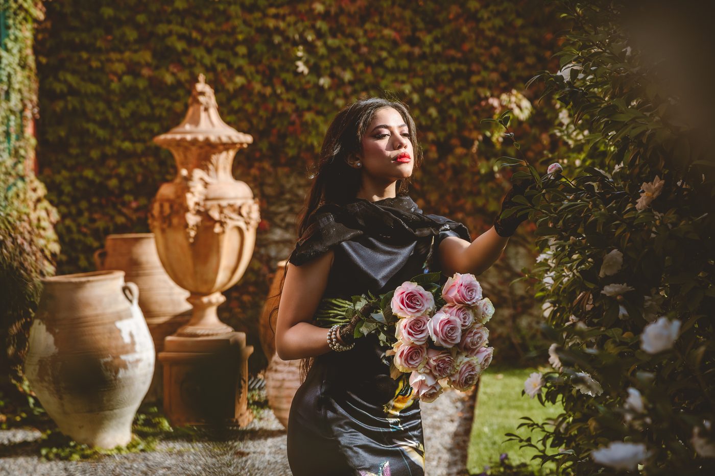 Simone in a garden with roses